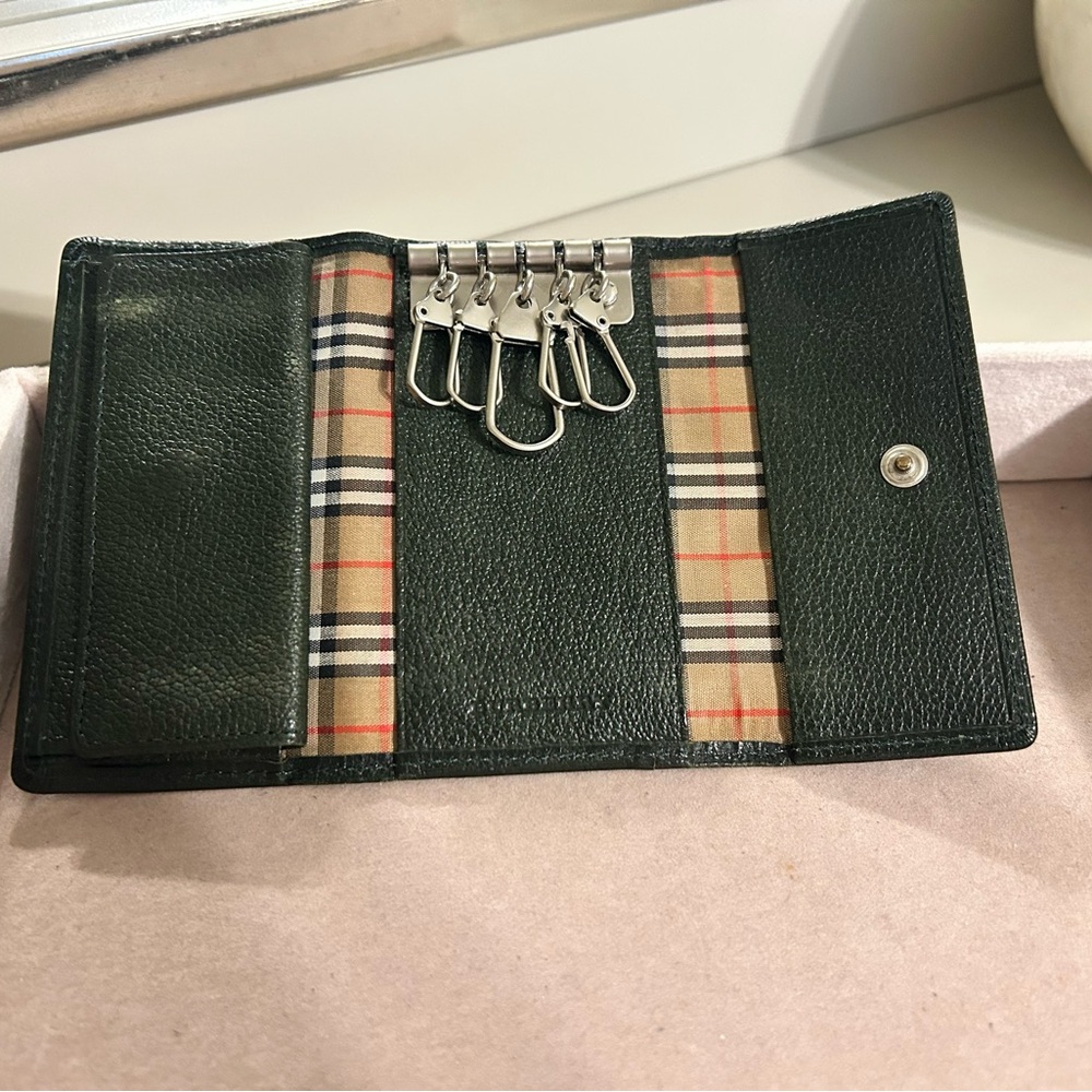 Burberry Black & Plaid Leather Key Holder